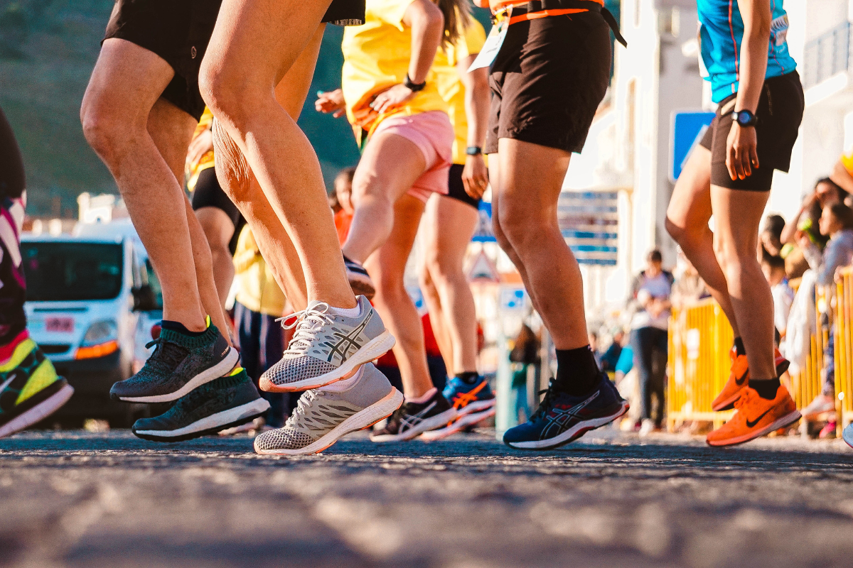 Close-up shot of people dancing in replica sneakers