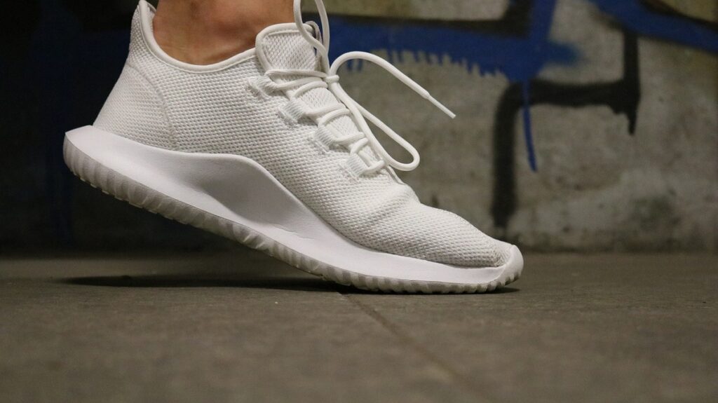 Close up shot of a white sneaker