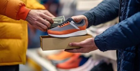 A person buys a replica sneaker